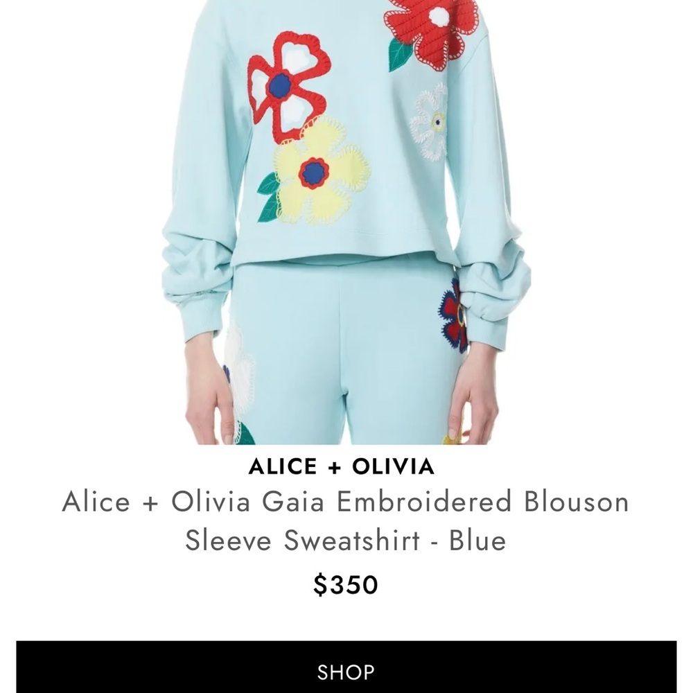 Alice + Olivia Gaia Embroidered Blouson Sleeve Sweatshirt - Blue - Picture 2 of 9